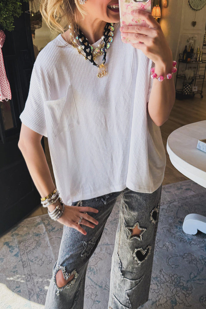 Ribbed Oversized Round Neck Short Sleeve Top