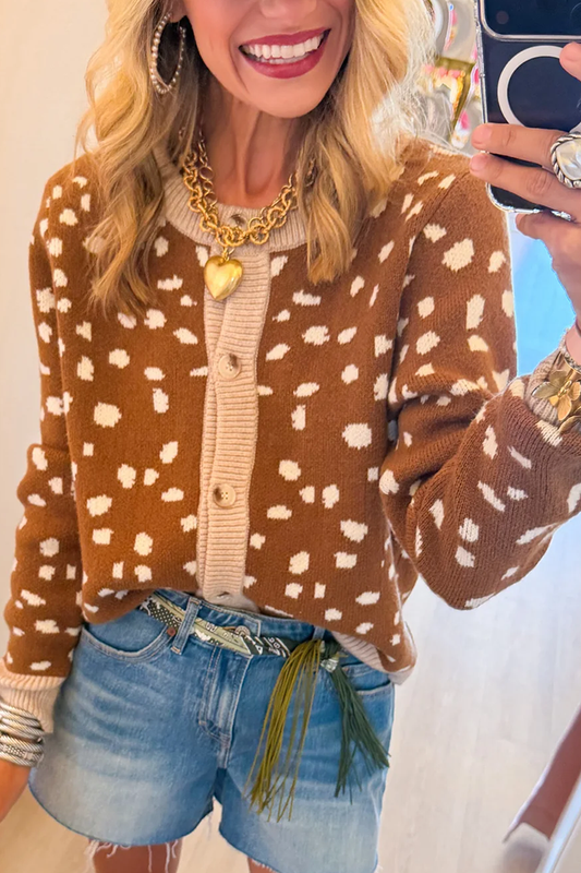 Deer Spot Jacquard Knit Cardigan