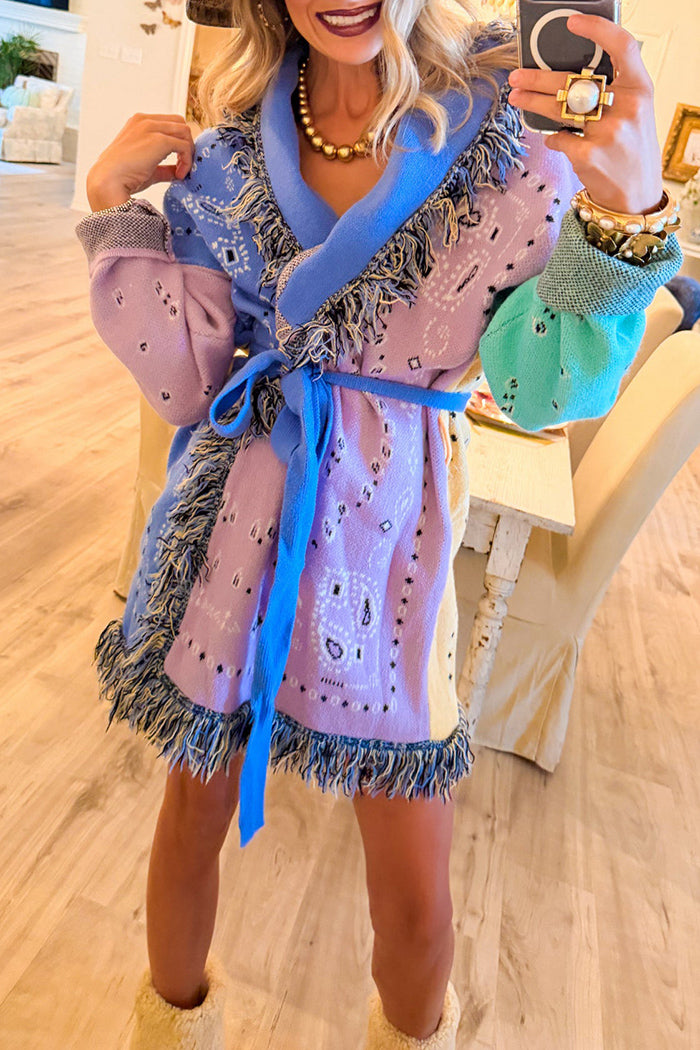 Lavender Paisley Fringe Cardigan