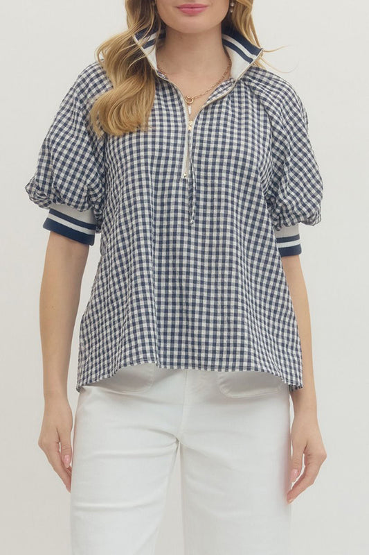 Gingham Puff Sleeve Top
