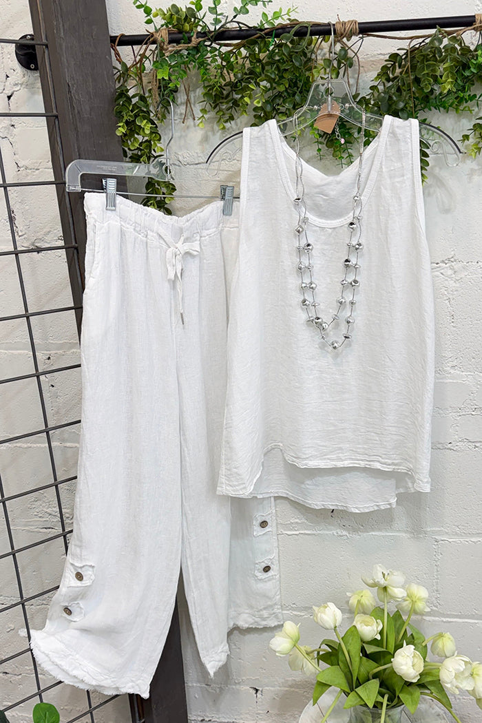 White Tank Wide Leg Pants Two Piece Set