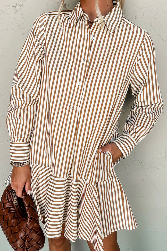 Striped Button Down Waist Pocket Dress