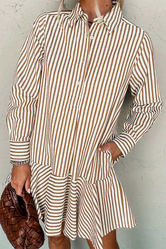 Striped Button Down Waist Pocket Dress