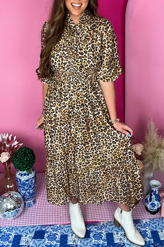 Casual Leopard Midi Dress