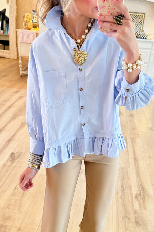 Ruffle Hem Button Down Top