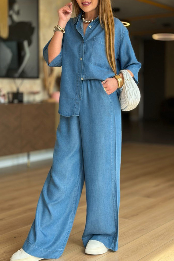 Casual Denim Inspired Shirt Set