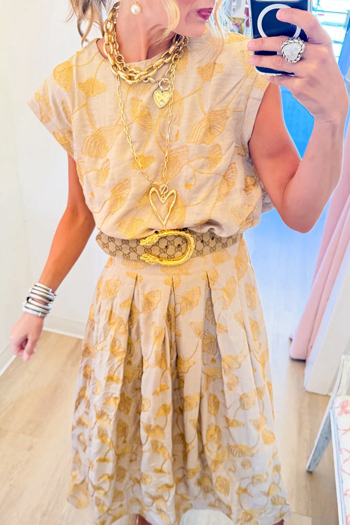 Beige Floral Embroidered Bubble Top