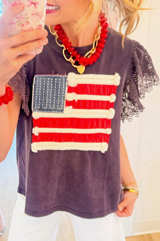 Lace Flutter Sleeve Flag Top