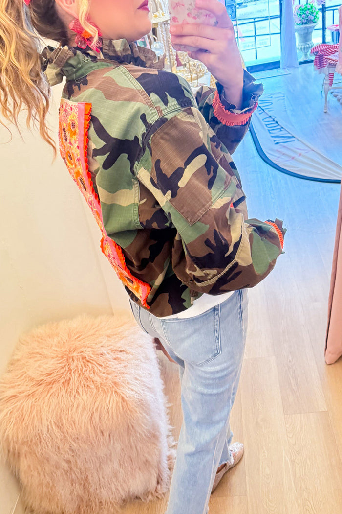 Ruffle Collar Camo Sequin Jacket