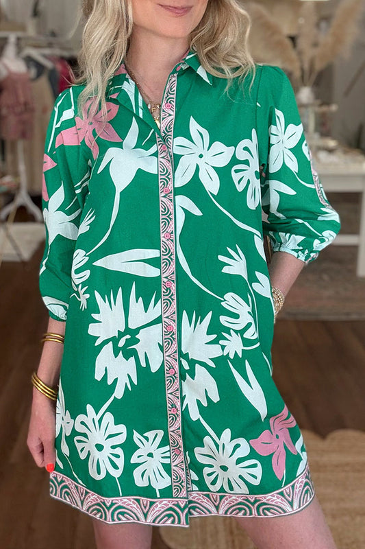Floral Print Button Pocket Dress
