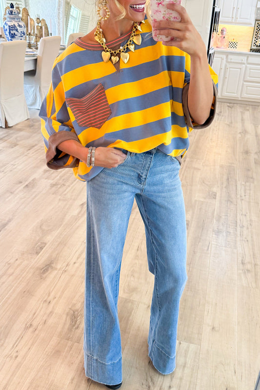 Mustard and Blue Stripe Colorblock Top