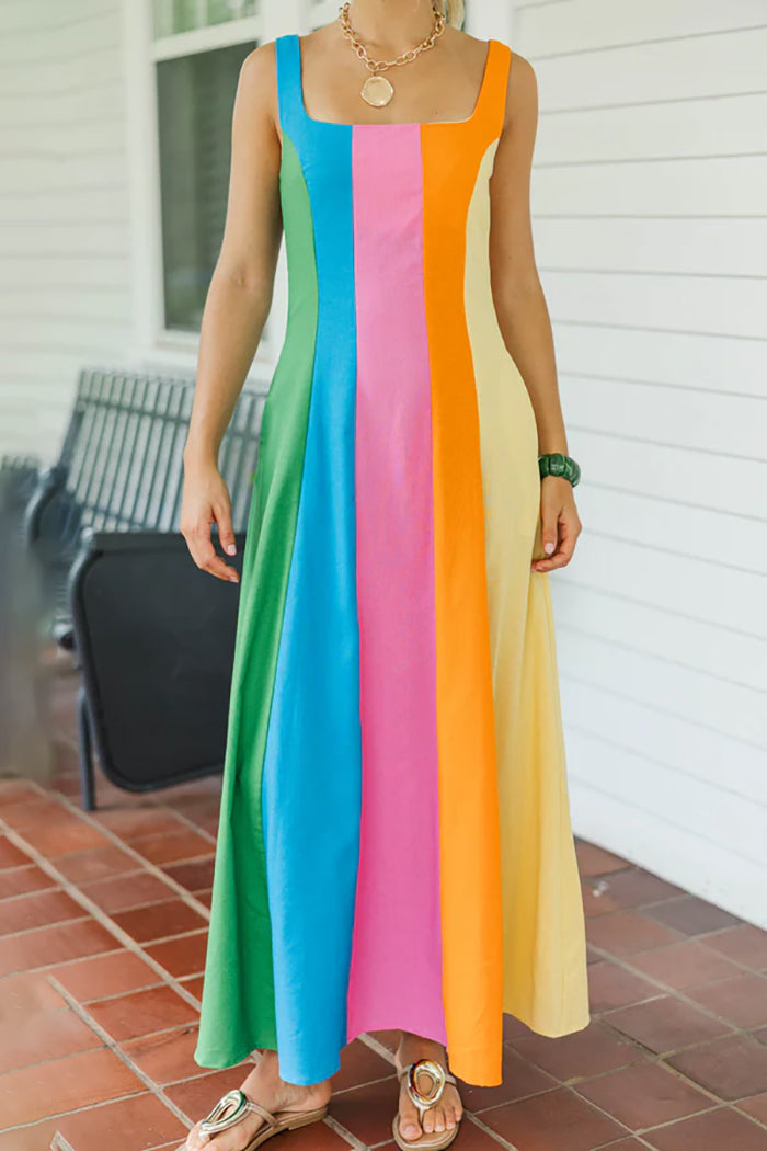 Multicolor Vertical Striped Midi Dress