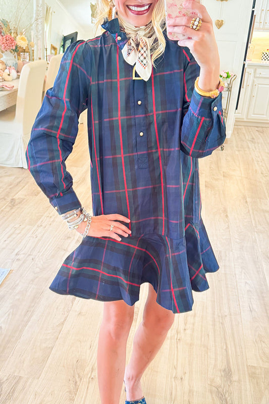 Multi Plaid Ruffle Collar Dress