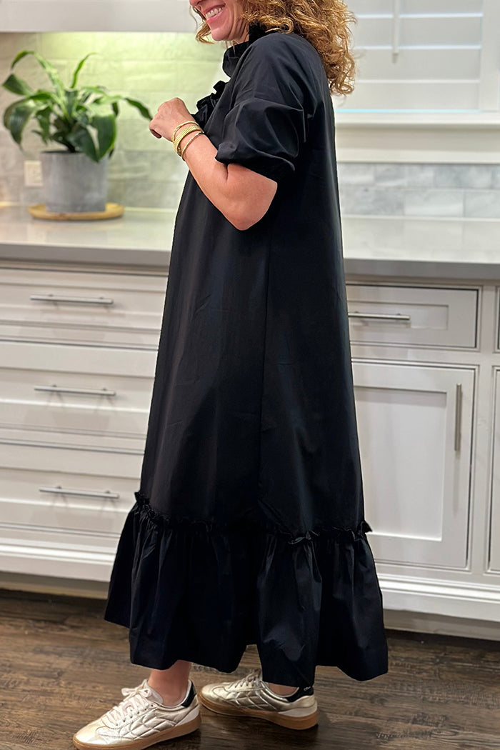 Ruffle Neck Tie Waist Dress