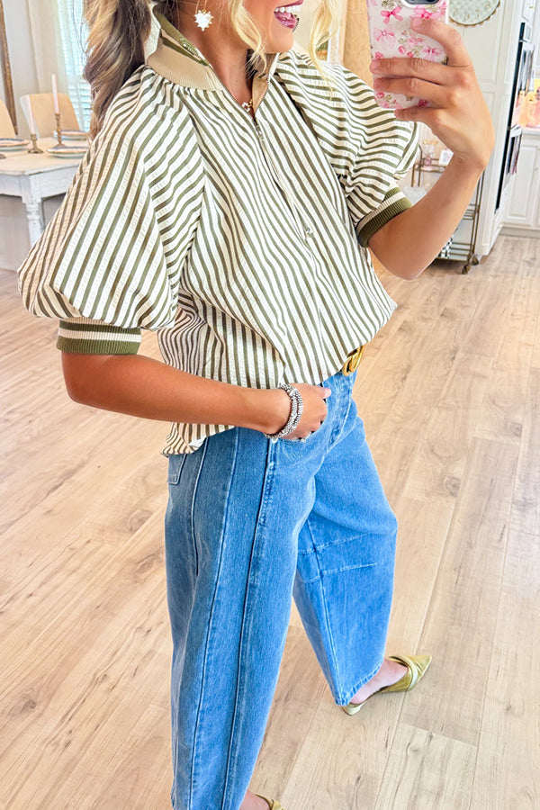 Casual Stripe Half Zip Top