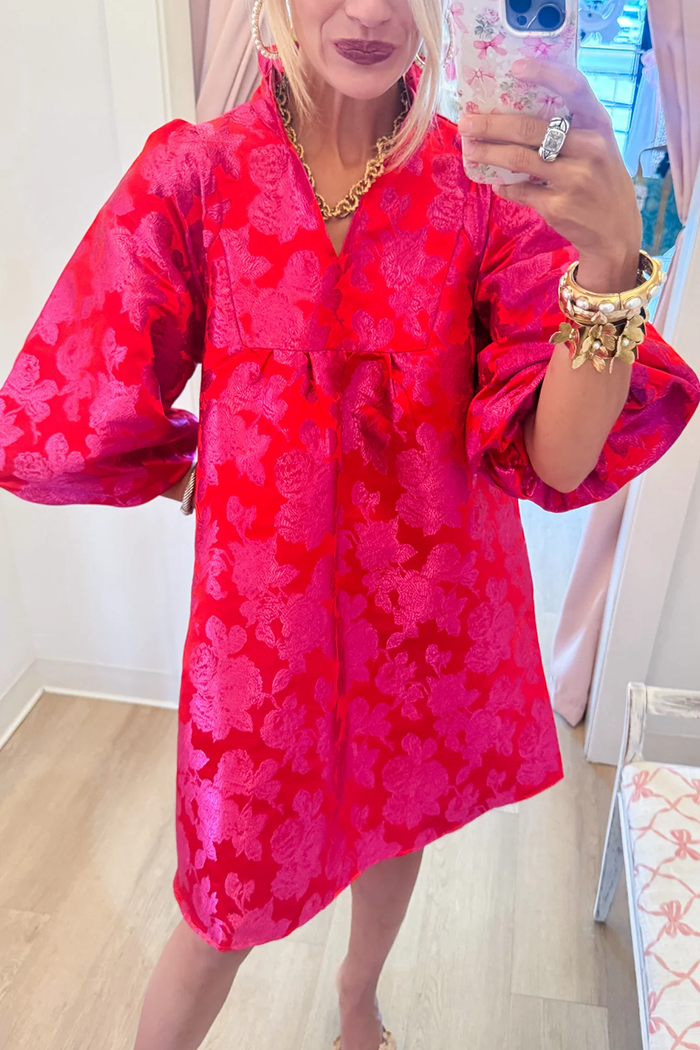 Floral Jacquard Babydoll Pocket Dress