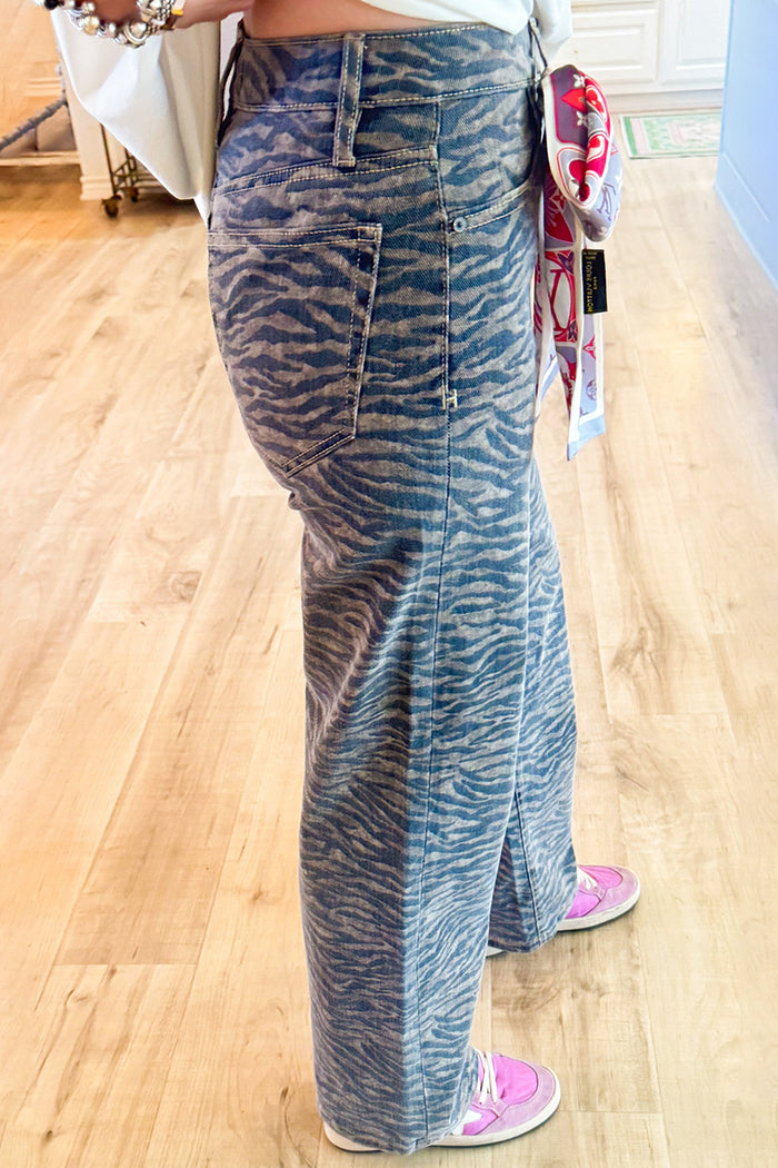 Tiger Print Wide Leg Jeans