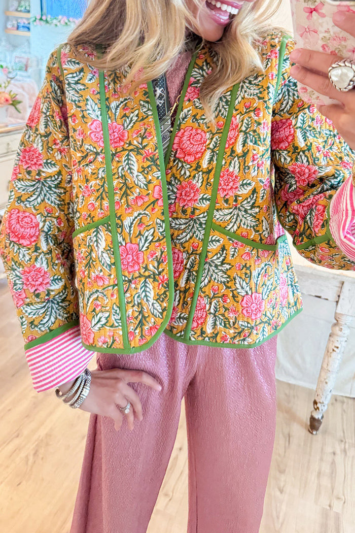Yellow Floral Quilted Jacket