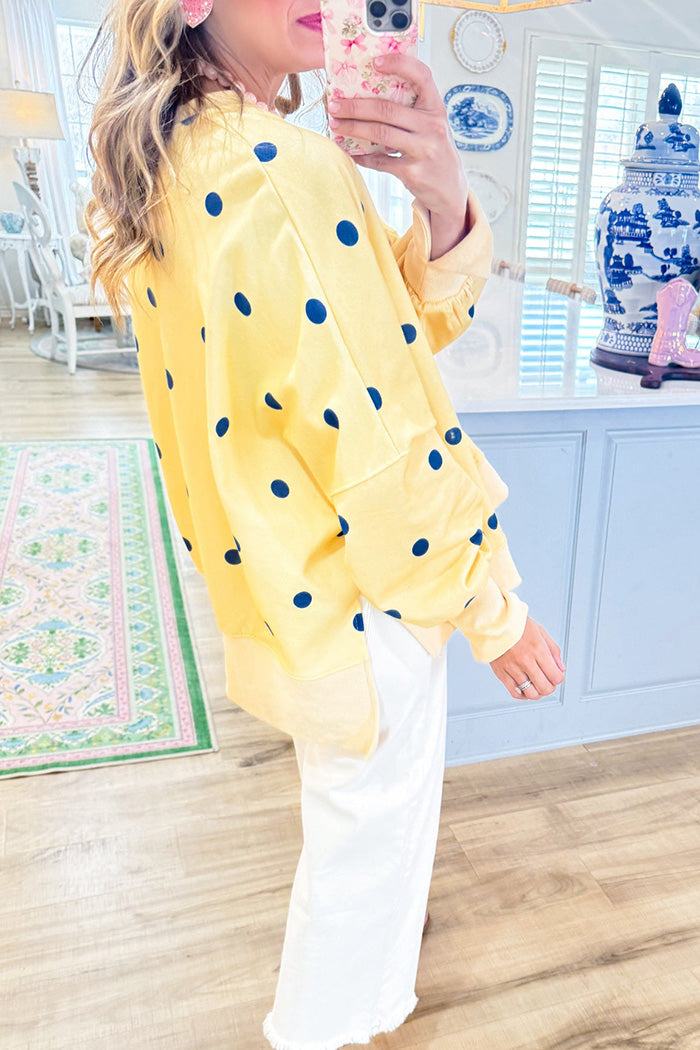 Yellow Navy Polka Dot French Terry Sweatshirt