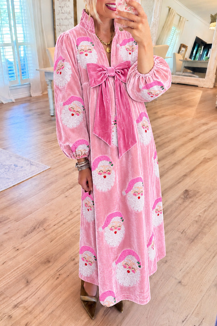 Bubblegum Pink Velvet Santa Maxi Dress