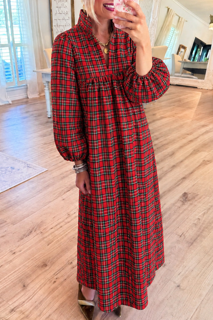 Holiday Red Green Tartan Plaid Maxi Dress