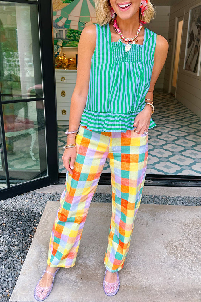 Plaid Pattern Barrel Leg Jeans