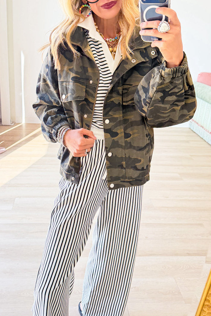 Black Stripe Collar Pocket Pant Set