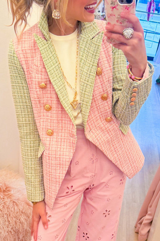 Gold Button Tweed Pocket Blazer
