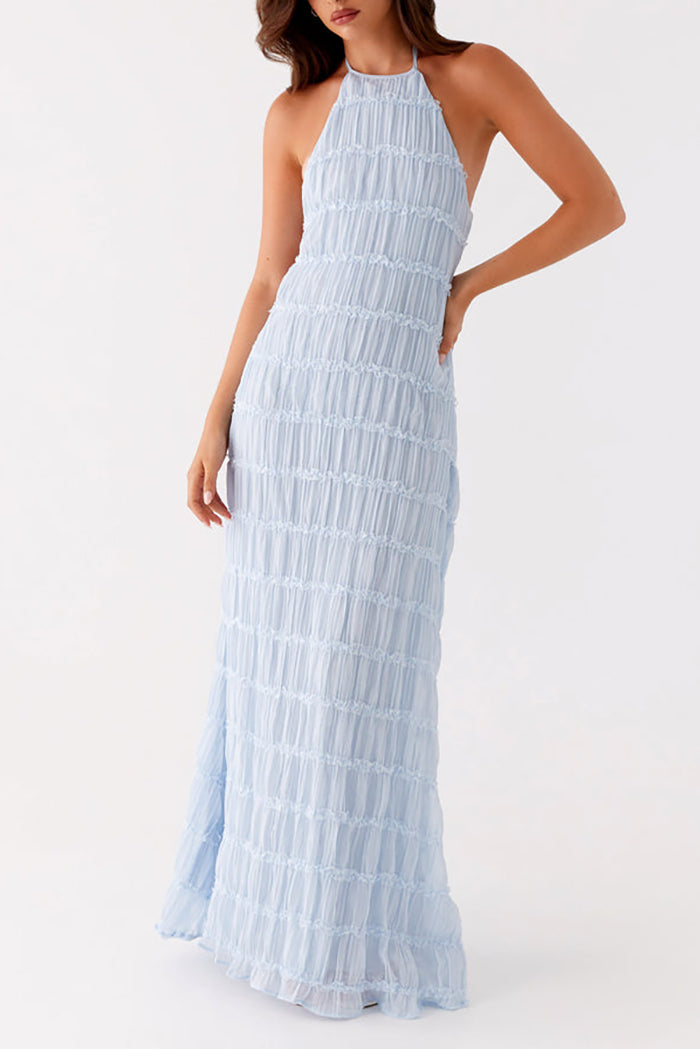 Tiered Halter Backless Maxi Dress