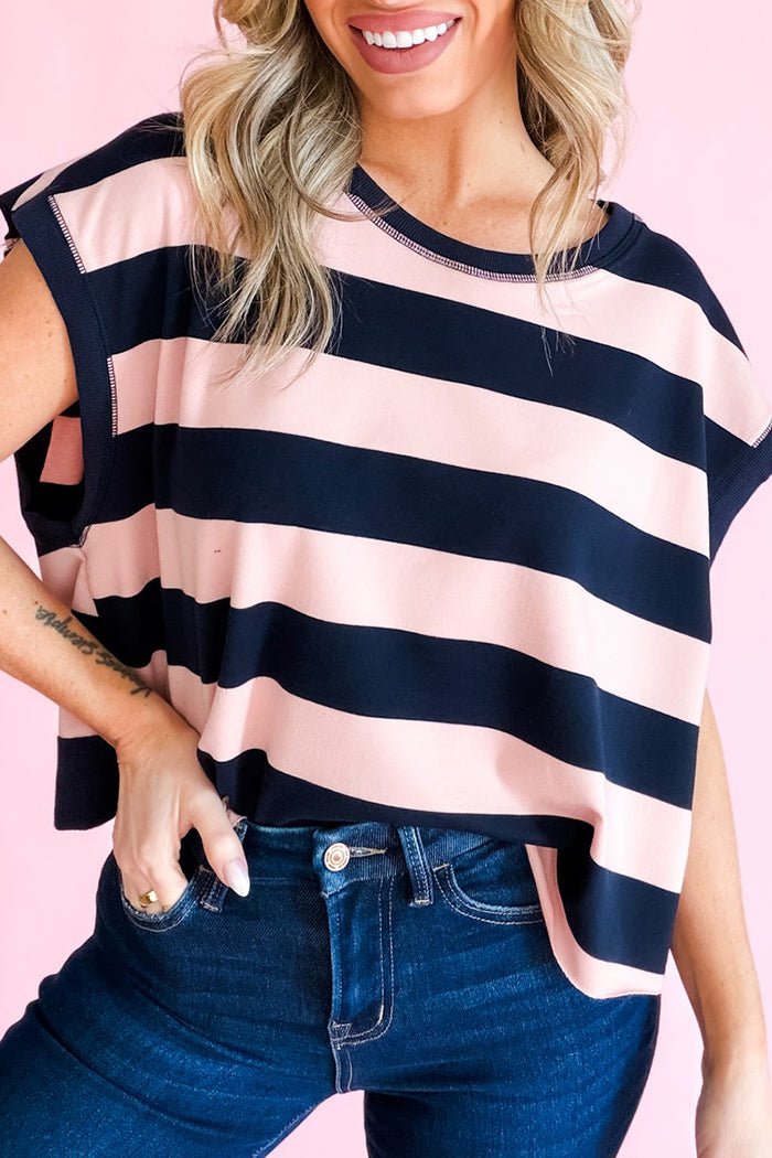 Casual Open Back Striped Top