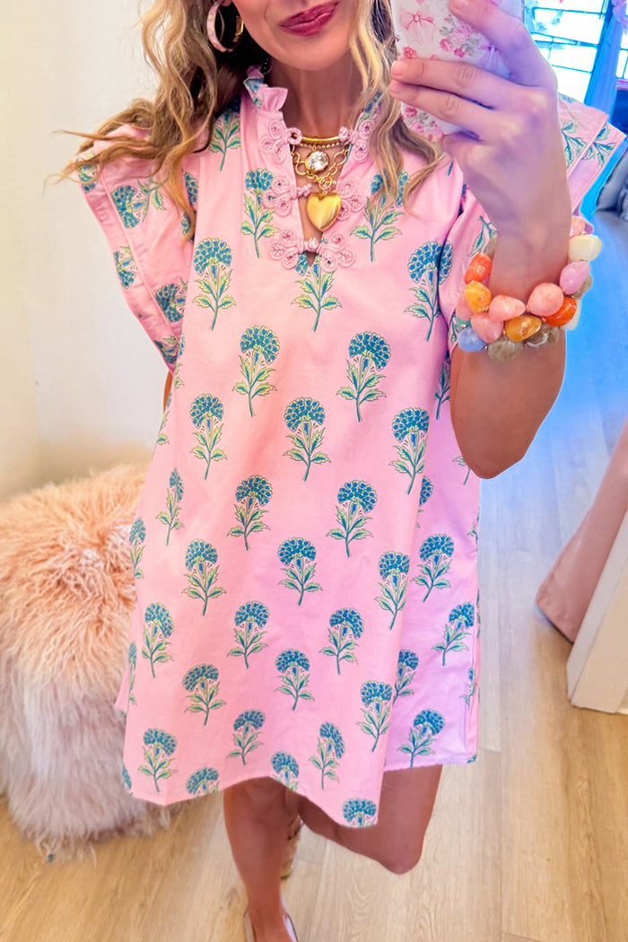 Floral Print Flutter Sleeve Dress