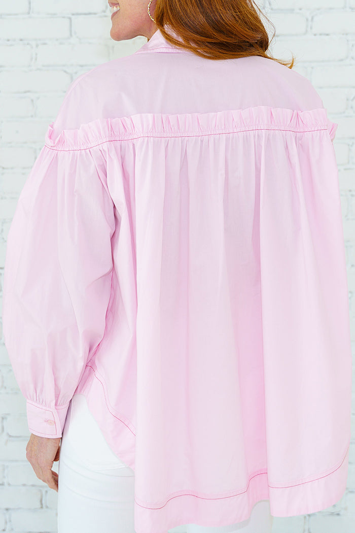 Ruffle Shoulder Swing Button Top