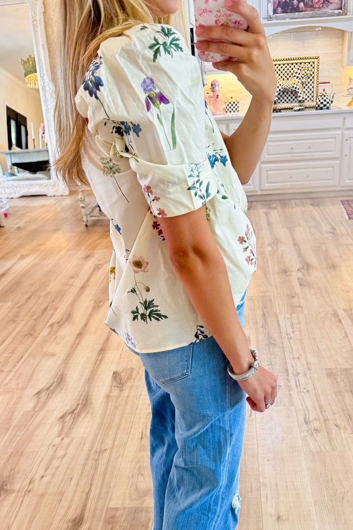 Lace Trim Floral Print Top