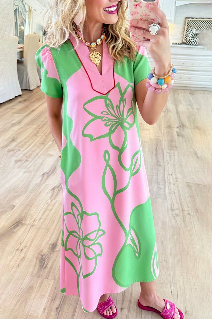 Pink Floral Pocket Maxi Dress