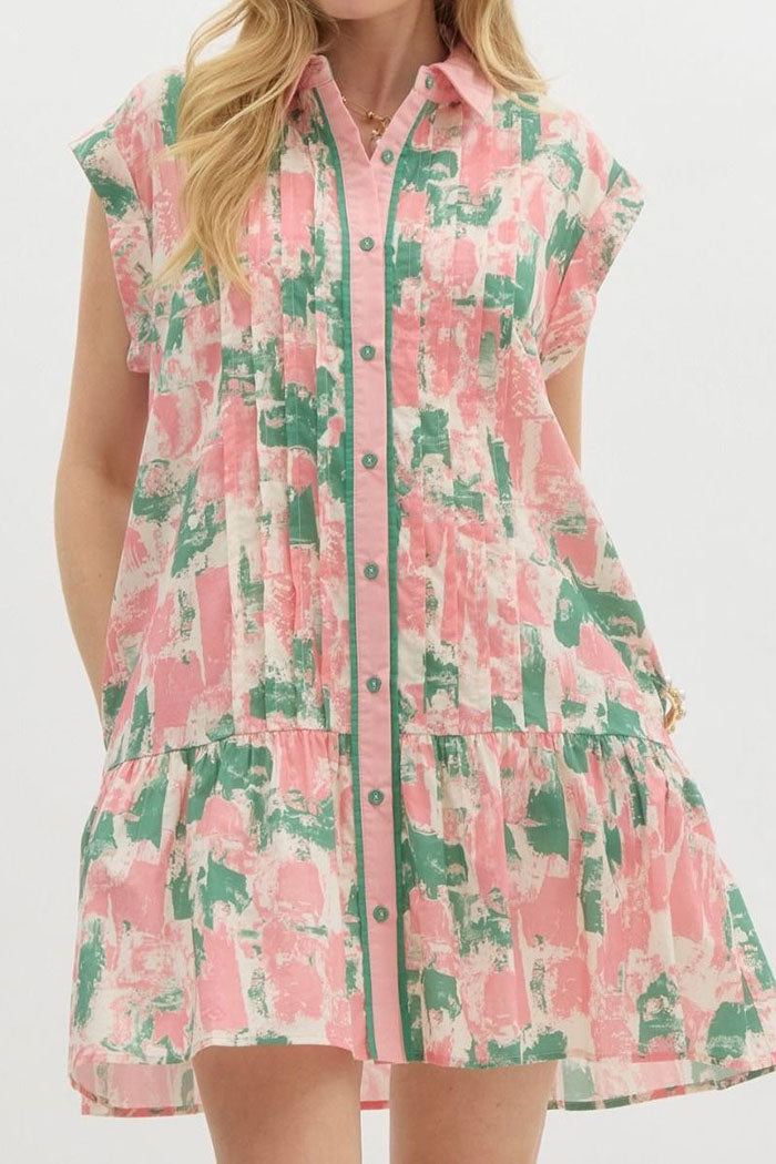 Abstract Print Button Pocket Dress