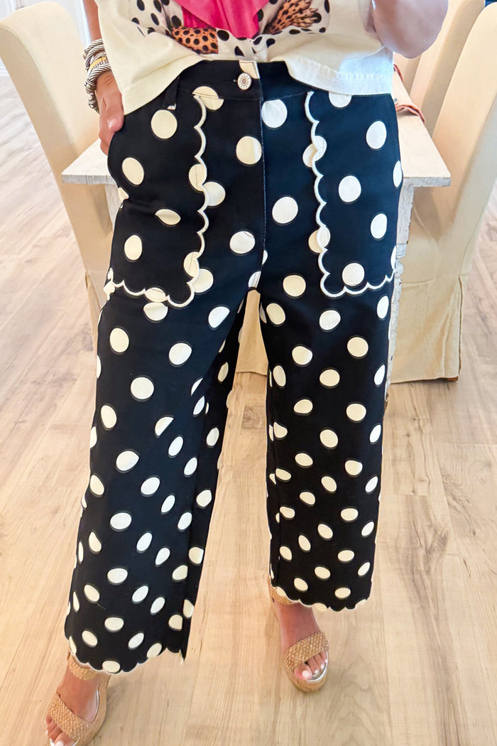 Polka Dot Scallop Hem Pants