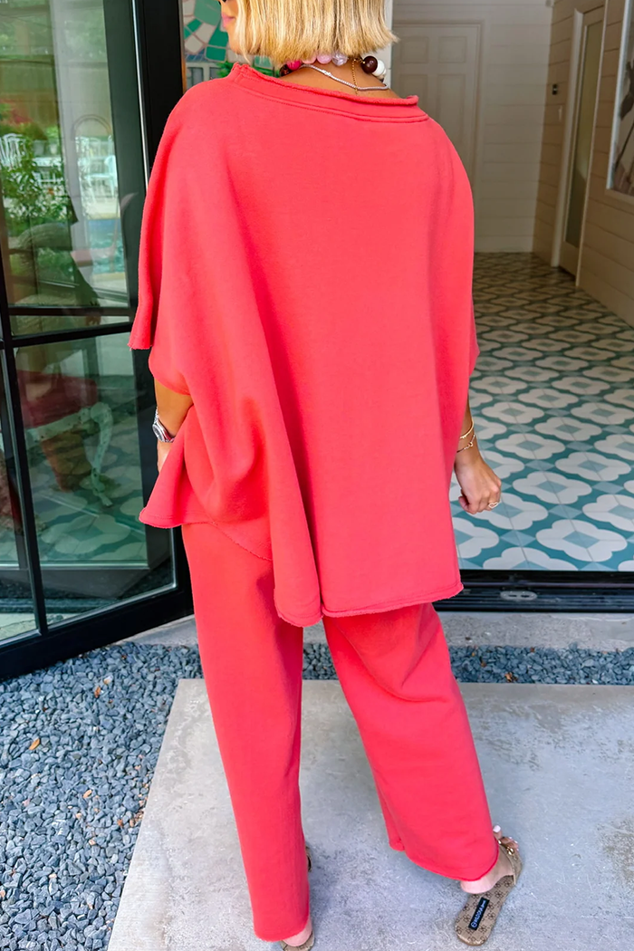 Casual Short Sleeve Wide Leg Drawstring Waist Set