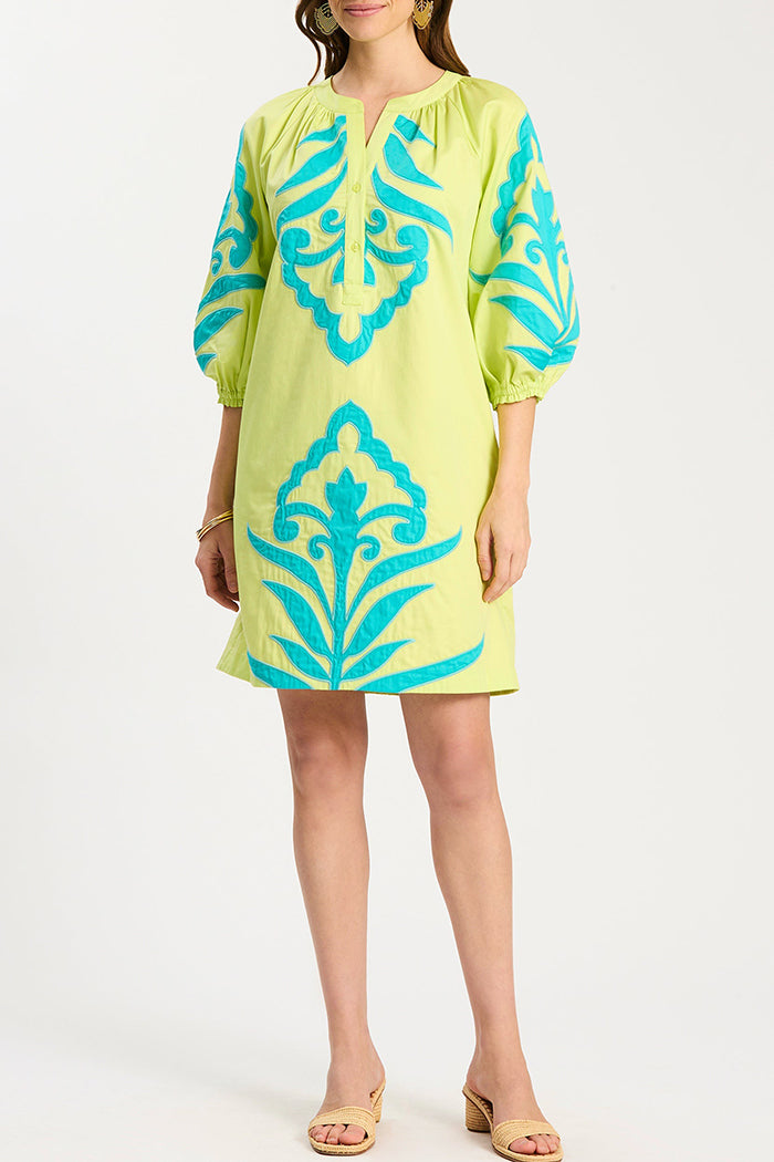 Lime Green Puff Sleeve Pocket Dress