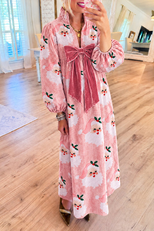 Blush Santa Holly Bow Maxi Dress