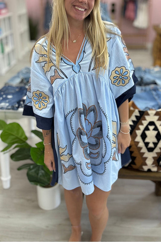 Casual Patchwork Color Flower Dress
