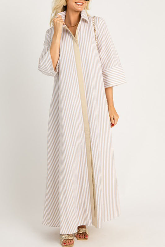 3/4th Length Wide Sleeves Stripe Dress