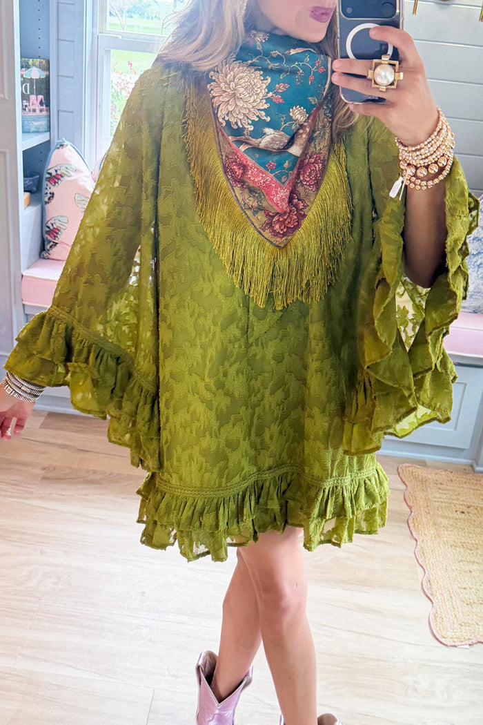 Olive Textured Ruffle Dress