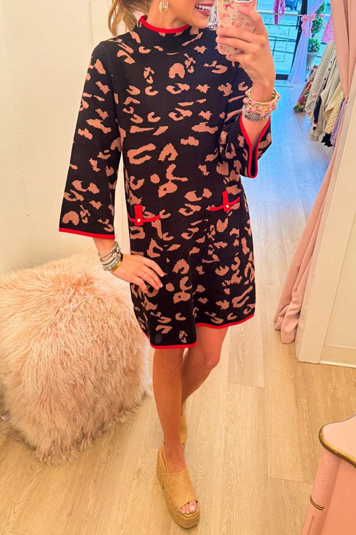 Black Leopard Long Sleeves Dress