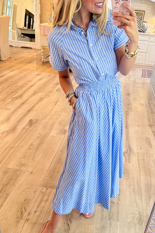 Stripe Short Sleeves Skirt Set