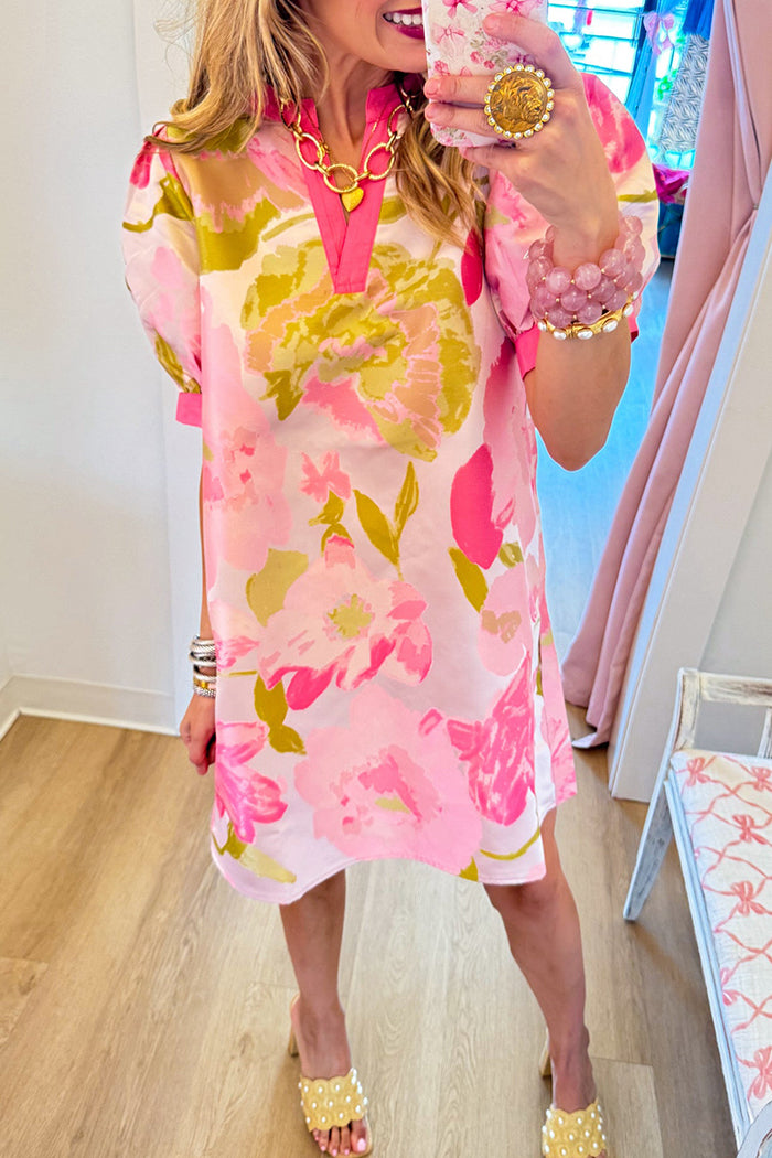 Pink Floral Jacquard Dress