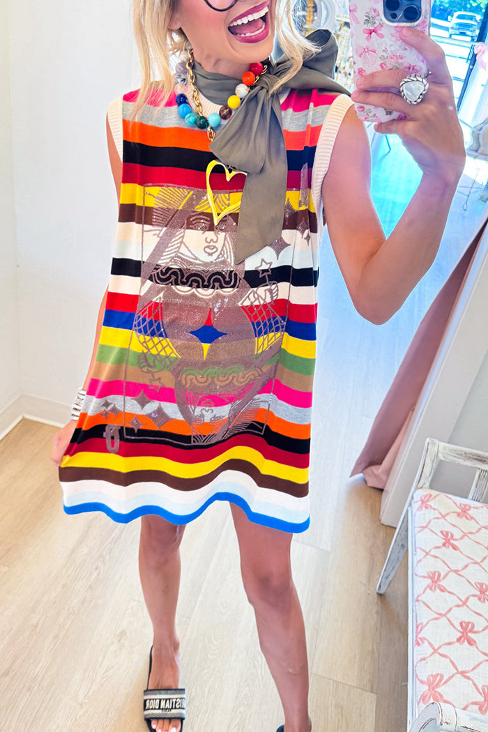 Sequin Beaded Multi Stripe Knit Dress