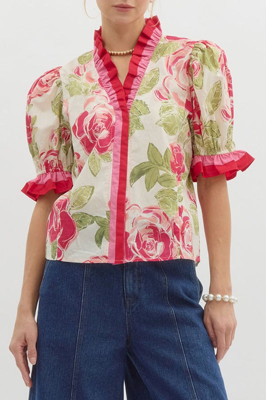 Ruffles Collar Floral Top
