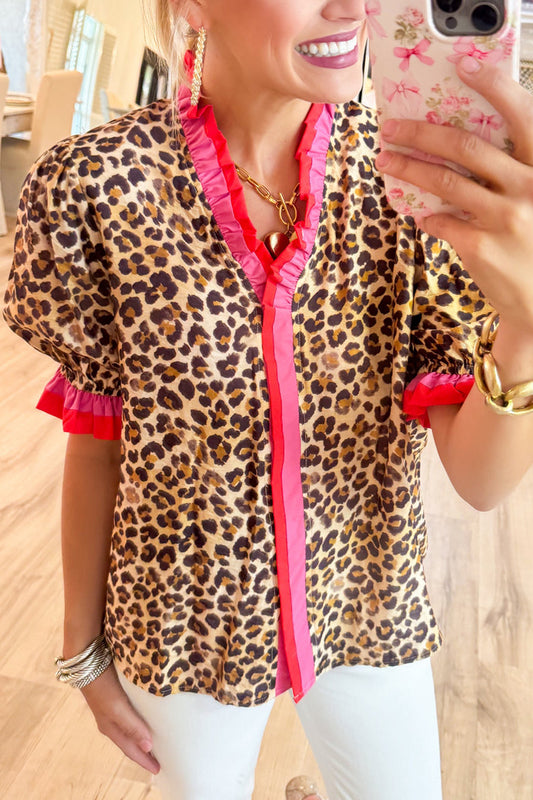 Leopard Contrast Trim Top