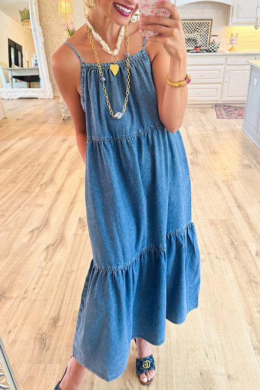 Denim Tiered Maxi Dress