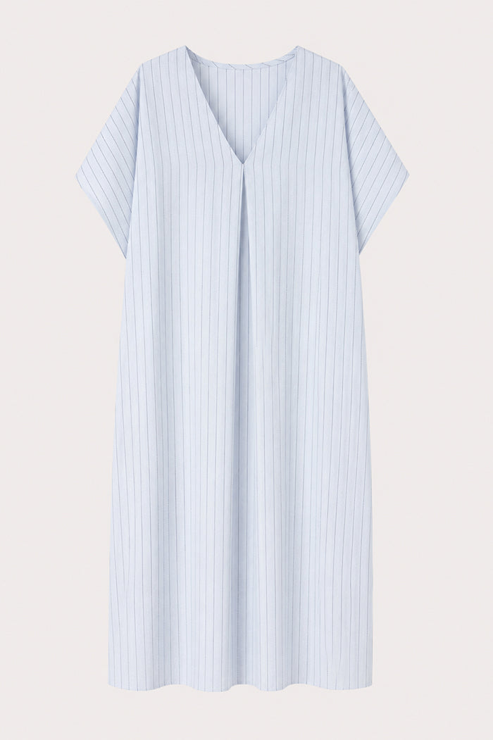 Drop Shoulder Vertical Stripe Pocket Midi Dress